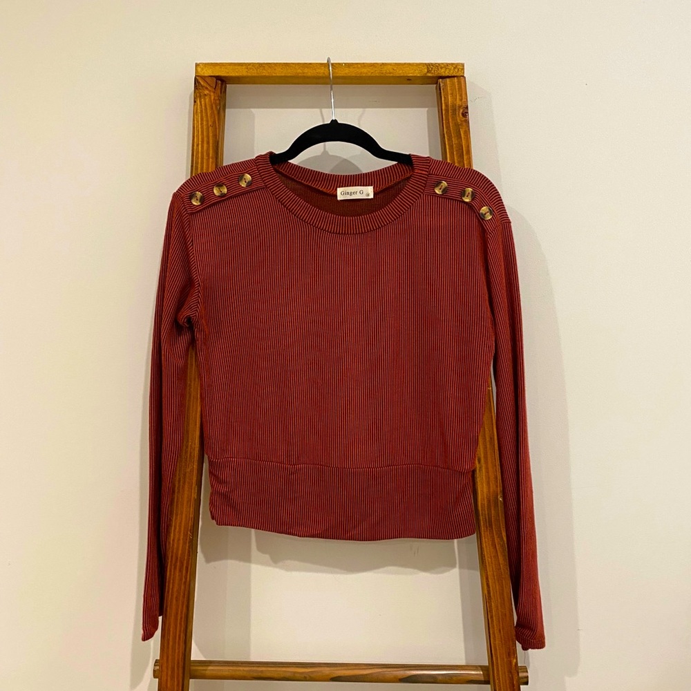 Brown Button Detail Top